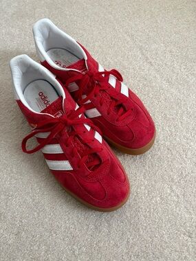 adidas Red Suede Sneakers with White Stripes